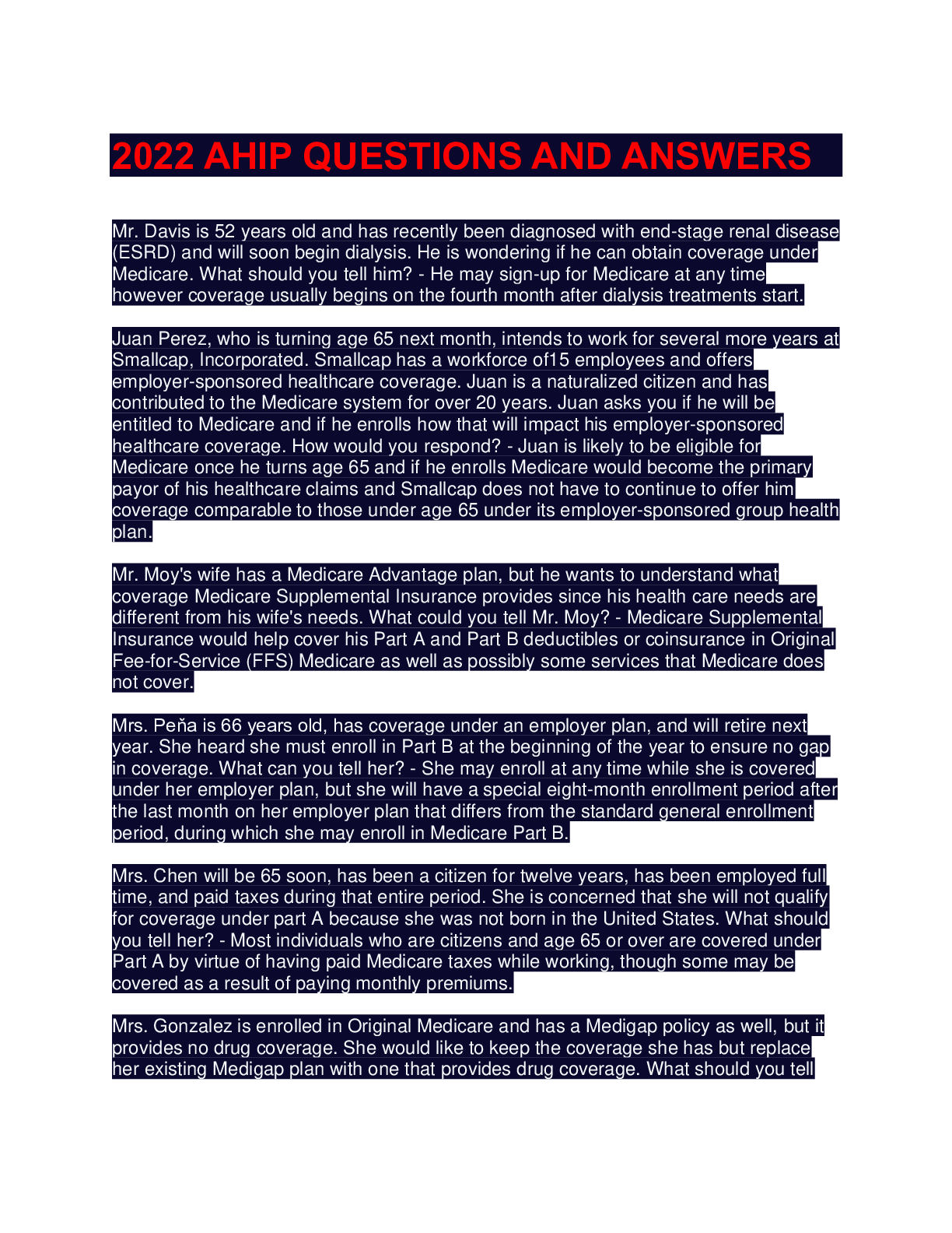Preview image for 2022 AHIP QUESTIONS AND ANSWERS